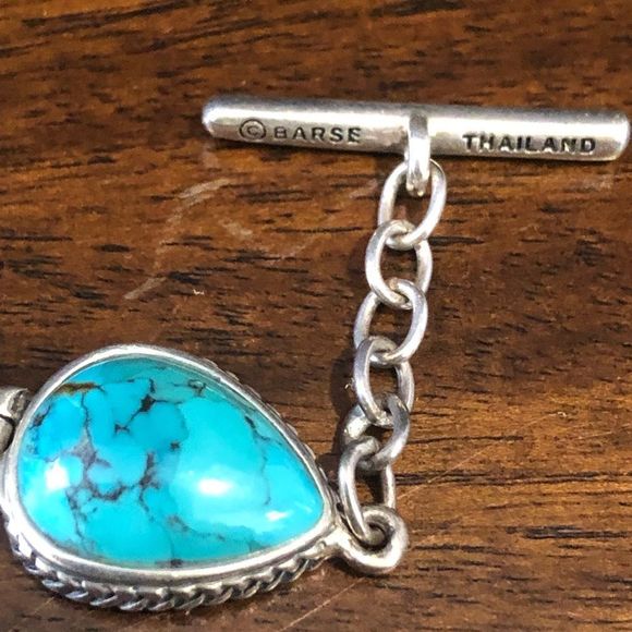 BARSE Oxidized Sterling Silver Teardrop Rectangle Turquoise Braided Bracelet - Picture 8 of 10